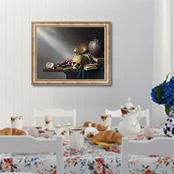 «Натюрморт - Алегория с элементами человеческого престижа» в интерьере кухни в стиле прованс над столом с завтраком