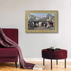 «Праздник в окрестностях Парижа (На Монмартре). (Неоконч.) 1863-64» в интерьере гостиной в бордовых тонах