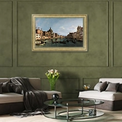 «Венеция - Гранд Канал и Сен Симеоне Пикколо» в интерьере гостиной в оливковых тонах