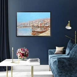 «Лодки в гавани летним днем» в интерьере в классическом стиле в синих тонах