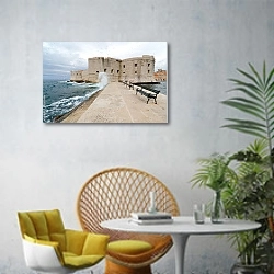 «Дубровник. Хорватия 3» в интерьере современной гостиной с желтым креслом