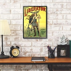 «Poster advertising 'Cycles Liberator' from Pantin, printed by Kossoth et Cie, Paris» в интерьере кабинета в стиле лофт над столом