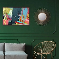 «abstract 41» в интерьере классической гостиной с зеленой стеной над диваном