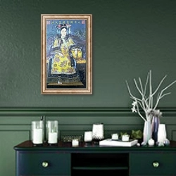 «Portrait of the Empress Dowager Cixi 1» в интерьере прихожей в зеленых тонах над комодом