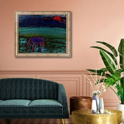«The Horse and the Red Moon, 2016,» в интерьере классической гостиной над диваном