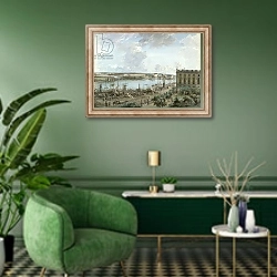 «View of Stockholm from the Royal Palace 1» в интерьере гостиной в зеленых тонах