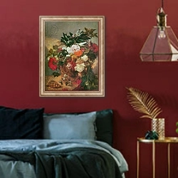 «A Bouquet of Peonies» в интерьере спальни с акцентной стеной