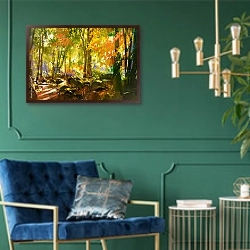 «Солнечный лес» в интерьере в классическом стиле с зеленой стеной