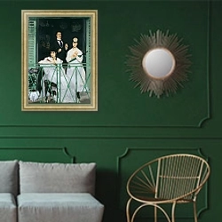 «The Balcony, 1868-9 2» в интерьере классической гостиной с зеленой стеной над диваном