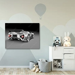 «Современный автомобиль 1» в интерьере детской комнаты для мальчика с росписью на стенах