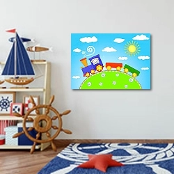 «Паровозик с мышкой» в интерьере детской комнаты для мальчика в морской тематике