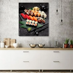 «Набор из суши и роллов» в интерьере современной кухни над раковиной