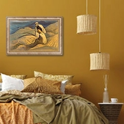 «Знаки Христа.» в интерьере спальни  в этническом стиле в желтых тонах