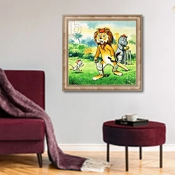 «Leo the Friendly Lion 45» в интерьере гостиной в бордовых тонах