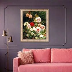 «A Rose Garden» в интерьере гостиной с розовым диваном