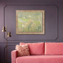 «The Bottom of the Valley between Saint-Germain and Mareil, 1894» в интерьере гостиной с розовым диваном