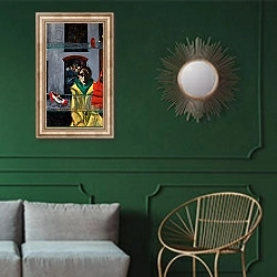 «The Window, 2013» в интерьере классической гостиной с зеленой стеной над диваном