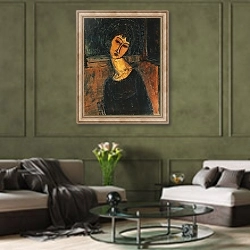 «Jeanne Hebuterne, c.1916-17» в интерьере гостиной в оливковых тонах