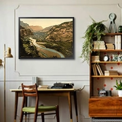 «Италия. Долина реки Сарка» в интерьере кабинета в стиле ретро над столом
