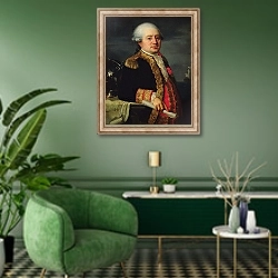 «Portrait of the Comte de La Couldre de La Bretonniere» в интерьере гостиной в зеленых тонах