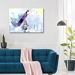 «Сноубордист 7» в интерьере современной гостиной над синим диваном