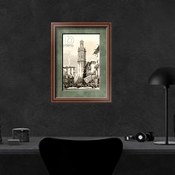«Torre Santa Catalina, Valencia, Spain» в интерьере кабинета в черных цветах над столом