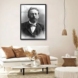 «Portrait of Anton Chekhov, Russian Author and Playwright, 1900.» в интерьере светлой гостиной в стиле ретро