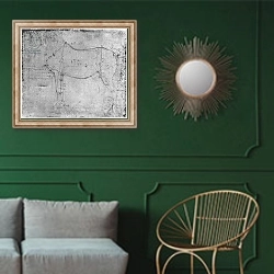 «Study of a Horse» в интерьере классической гостиной с зеленой стеной над диваном