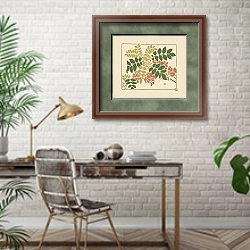 «Abstract design based on flowering plants» в интерьере кабинета с кирпичными стенами над столом