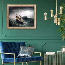 «A Schooner in Heavy Sea» в интерьере в классическом стиле с зеленой стеной