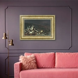«Ананур в Грузии. 1882» в интерьере гостиной с розовым диваном