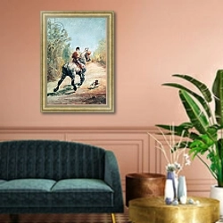 «Trotting Horseman with a Little Dog, 1879» в интерьере классической гостиной над диваном