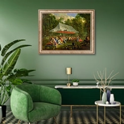 «Festival Given by the Prince of Conti to the Prince of Brunswick-Lunebourg at l'Isle-Adam, 1766» в интерьере гостиной в зеленых тонах