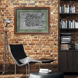 «Map of Madrid» в интерьере кабинета в стиле лофт с кирпичными стенами
