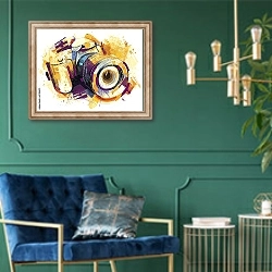 «Камера» в интерьере в классическом стиле с зеленой стеной