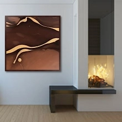 «Abstract brown with gold ink art 6» в интерьере в стиле минимализм у камина