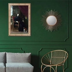 «Портрет Дона Джустино де Нива» в интерьере классической гостиной с зеленой стеной над диваном