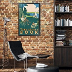 «Take along a book» в интерьере кабинета в стиле лофт с кирпичными стенами