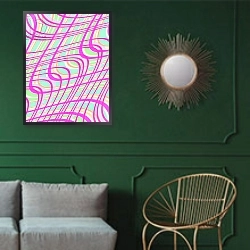 «Swirly Check, 2011» в интерьере классической гостиной с зеленой стеной над диваном
