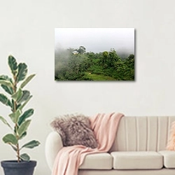 «Хижина в тумане» в интерьере современной светлой гостиной над диваном