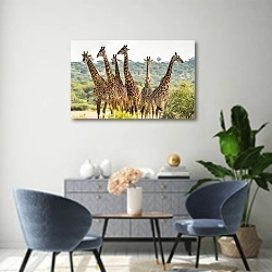 «Группа жирафов» в интерьере современной гостиной над комодом