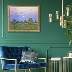 «Сумерки Стога» в интерьере в классическом стиле с зеленой стеной