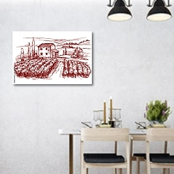 «Виноградник, эскиз» в интерьере современной столовой над обеденным столом