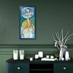 «Consciousness, 2012» в интерьере зеленой гостиной над диваном