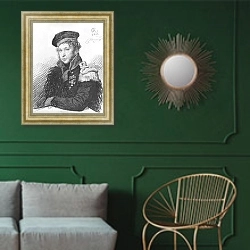 «Портрет А.Р.Томилова в форме ополченца. 1813» в интерьере классической гостиной с зеленой стеной над диваном