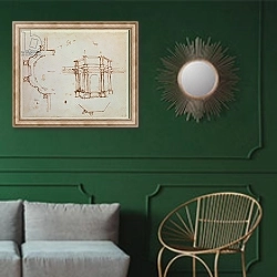 «W.24r Architectural sketch» в интерьере классической гостиной с зеленой стеной над диваном