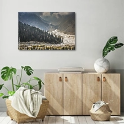 «Панорама горного пейзажа Ала-Арча на солнце» в интерьере современной комнаты над комодом