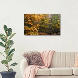 «Осенний лес в крыму. Серия, №4» в интерьере современной светлой гостиной над диваном