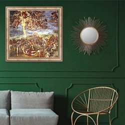 «Conversion of St. Paul» в интерьере классической гостиной с зеленой стеной над диваном