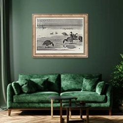 «Brent Geese on the Coast» в интерьере зеленой гостиной над диваном